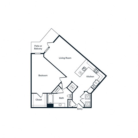 Floor plan for 1 bed, 1 bath, 1022 sqft
